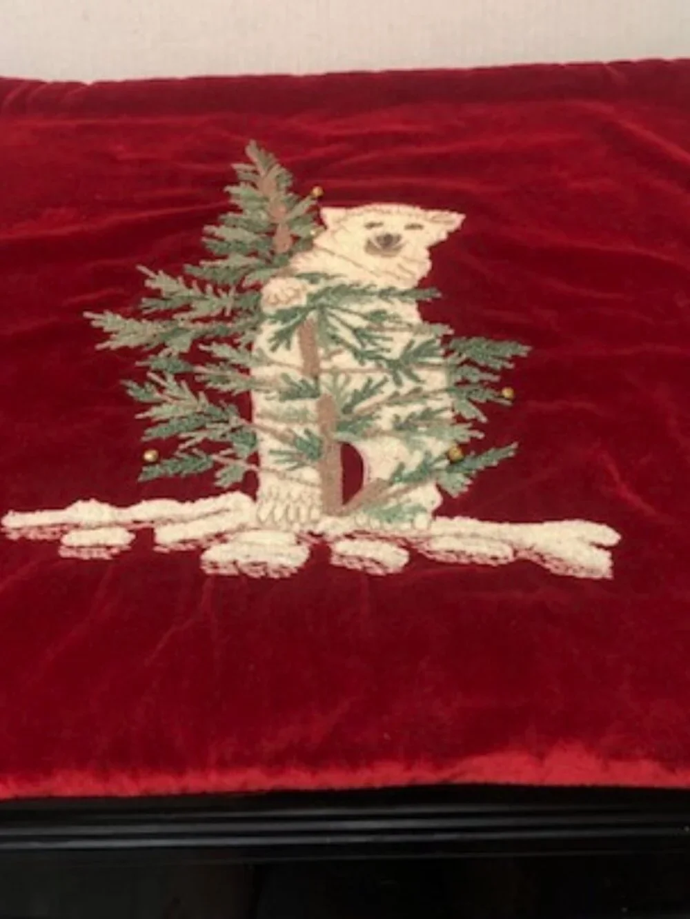 Pottery Barn Christmas throw pillow cover cotton red velvet tree & Polar Bear